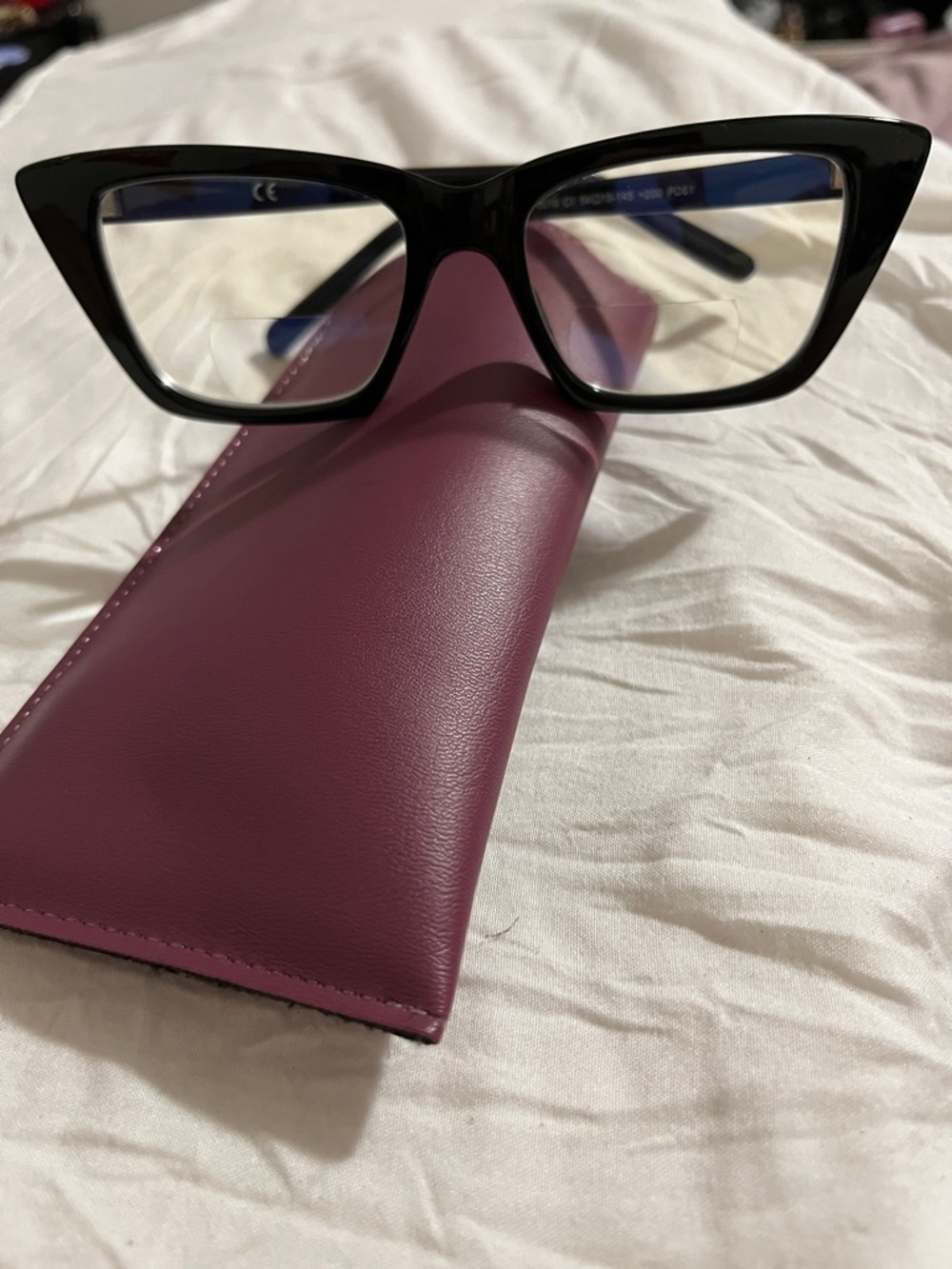 Classic Black Cat-Eye Reading Glasses with Plum Case